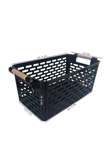 bimbambom Plastic Organizer with Wooden Handle Black Basket 2 Pieces
