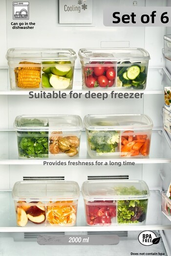 Bayev Transparent 2 LT Refrigerator Storage Container with 6 DUO Compartments - Suitable for Deep Freezer