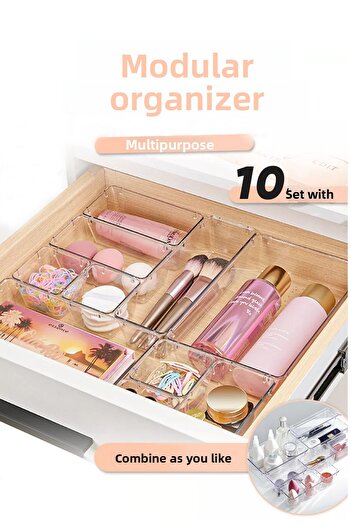 FİTHOME Set of 10 Modular Makeup Supplies and Jewelry Organizer Drawer Organizer