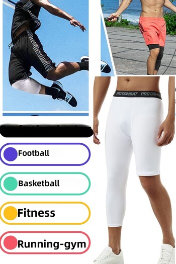 DOMİN SPOR Men's White Football Basketball Single Leg Long Sports Tights