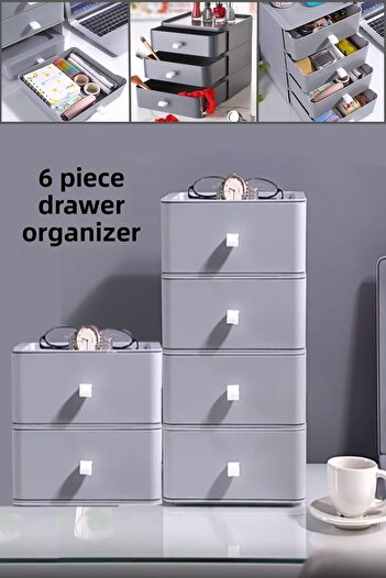 Bayev Gray 6-Piece Drawers Jewelry, Makeup and Cosmetic Organizer Drawer, Office Desk Organizer