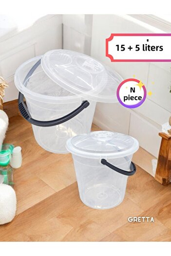 Gretta 15-5 Liter Water Bucket with Lid Transparent - Cleaning Garden Bucket