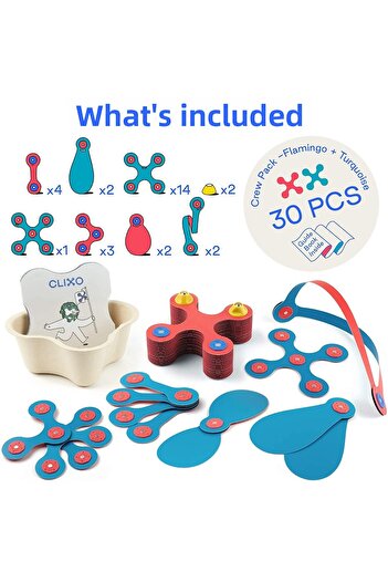 Clicstoys Magnetická stavebnice Clixo, Itsy Pack plameňák-tyrkysová 30 kusů