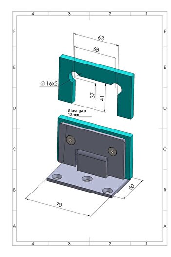 KAHE Single Sided Base Paraduş Hinge from Wall to Glass
