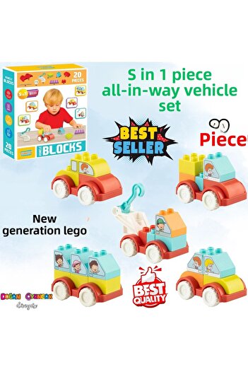 Doğan Oyuncak Dünyası Creative Blok 20 Piece Vehicle Set - Slide Blocks - Lego Toys - Creative Ball Game - Creative L