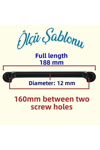 Badem10 Mobilier Simay Mâner pentru sertar de bucătărie Mâner pentru ușă dulap Mâner metalic plat Mâner pentru dulap 160 mm Negru