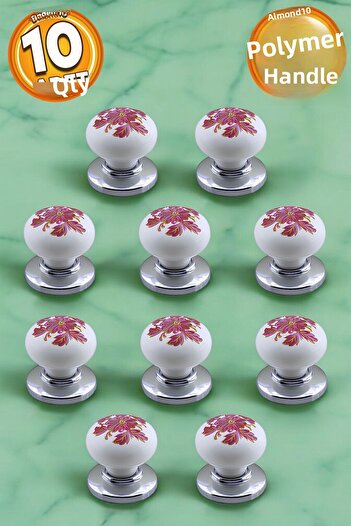 Badem10 Polymer Button Pink Flower Patterned Chrome Furniture Kitchen Drawer Cabinet Cabinet 10 Piece Handle Handle