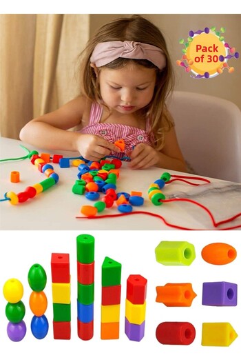 RoseRoi 30 Pieces Geometric Shapes Stringing Beads Coordination Color Perception Educational Toy