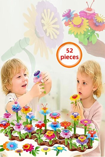 Bundera 52 Pieces Garden Flower Making Kit Building Blocks Puzzle Find and Fit Puzzle Educational Toy Flower Garden