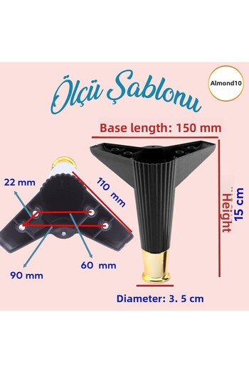 Badem10 Elista 15 Cm Negru Aur Mobilier Aur Picior Masă de cafea Unitate TV Picioare Riser