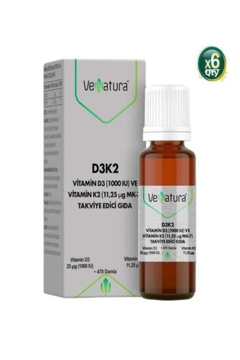 VeNatura Vitamin D3 1000 Iu and Vitamin K2 11,25 Ug Mk-7 6 Pieces