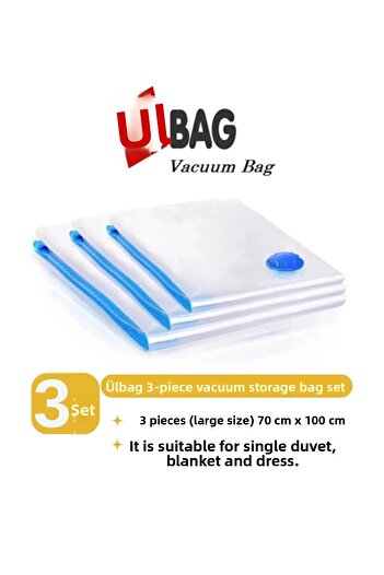 ÜLBAG (3 Pcs) 70X100 cm Size Bag Set - Pillow, Blanket, Clothes Vacuum Bag
