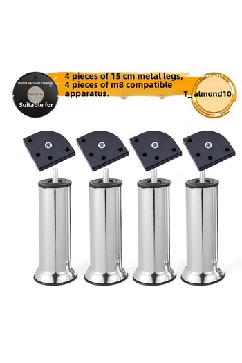 Badem10 Furniture Sofa Base Bed Armchair Support Heightening Leg M8 Bolt-On Attachment Chrome Metal 15cm Feet