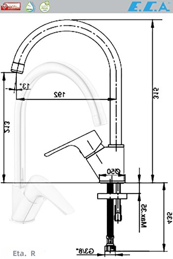 Eca E.C.A Niobe - Swan Model Kitchen Sink Faucet 102118098