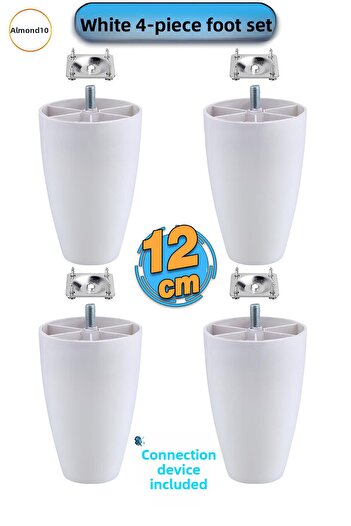 Badem10 4 Pieces with Screws (M8 Fine Thread) 12 cm (White) Plastic Furniture Sofa Sofa Leg Feet Apparatus Included