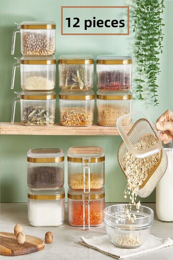 Bayev 12 Pieces Spice Rack with Handle Food Storage Container 1.1 Lt Kitchen Organizer Pulses Box