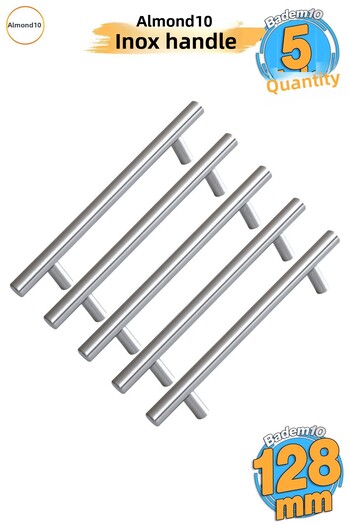 Badem10 Rosemary Inox Metal 5 Pieces 128 mm (12.8 cm) Furniture Kitchen Drawer Cabinet Handle Handle Handles