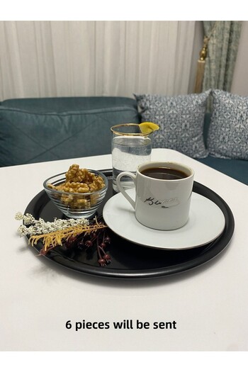 ESY LİNE 6-Piece Metal Round Tea, Coffee, Cake Serving Tray Decorative Presentation Tray