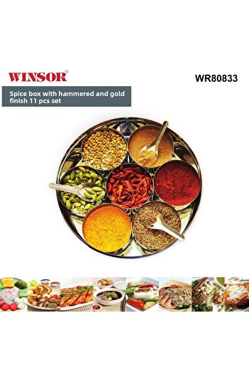 Winsor spice box with hammered and gold finish 11 pcs set