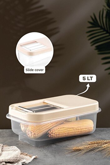 Meleni Home 5 lt Pulses Storage Container - Food Storage Container with Sliding Lid Flour Container Cream Multi Box