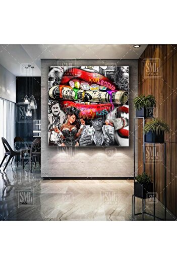 SML TABLO Keep The Money Around Red Lip Money Fathers Square Canvas Painting