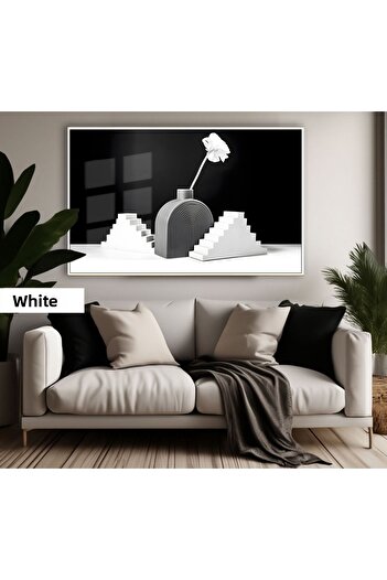 Harikabirev Amazing | Black&White Color Bohemia Rose Model | Framed Tempered Glass Table Single Horizontal