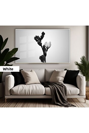 Harikabirev Amazing | Black&White Color Orchid Model | Framed Tempered Glass Table Single Horizontal