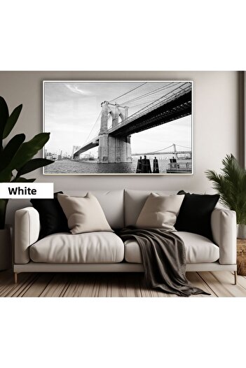 Harikabirev Amazing | Black&White Color Manhattan Bridge Model | Framed Tempered Glass Table Single Horizontal