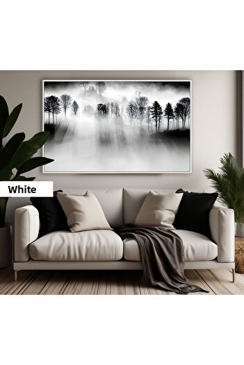 Harikabirev Amazing | Black&White Color Misty Forest Model | Framed Tempered Glass Table Single Horizontal