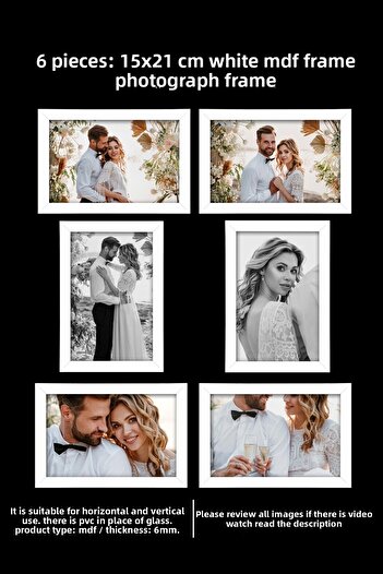 bymat 6 Pieces 15x21 Frame - White Frame - MDF A5 Frame - Multiple Photo Frame