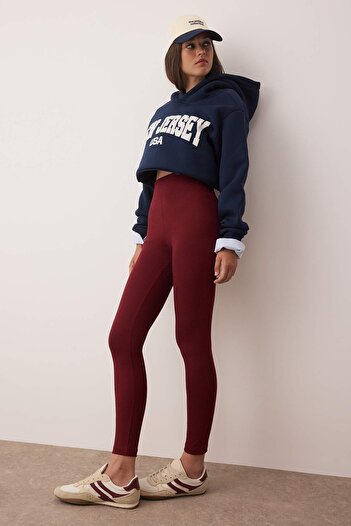 Trendyol Collection Claret Red High Waist Basic Elastic Waist Interlock Knitted Tights TWOAW20TA0047