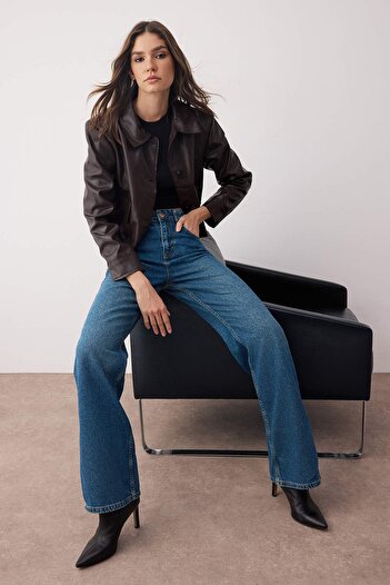 Trendyol Collection Blue High Waist Wide Leg Wide Leg Jeans Twoaw26Je00086