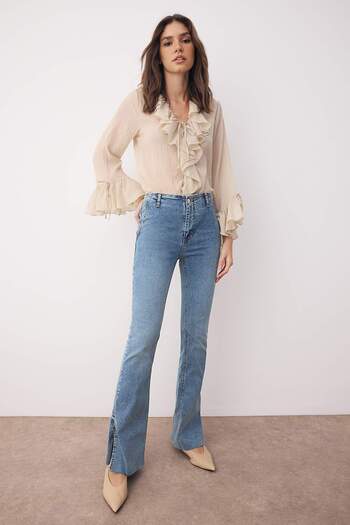 Trendyol Collection Blue High Waist Slit Flare Spanish Leg Jeans Twoaw26Je00150