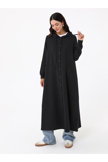 Benin Hood Detailed Snap-On Sports Top Coat - Black -