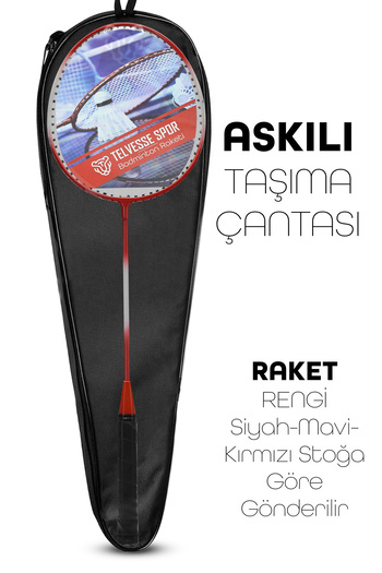 Telvesse 5'li Çantalı Set Badminton Raketi Seti 2 Raket + 2 Top + Çanta Amatör Çocuk-Genç Raket Top Seti 500