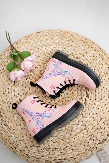RANA SHOES Δερμάτινες μπότες για κορίτσια με ροζ δέρμα με φερμουάρ