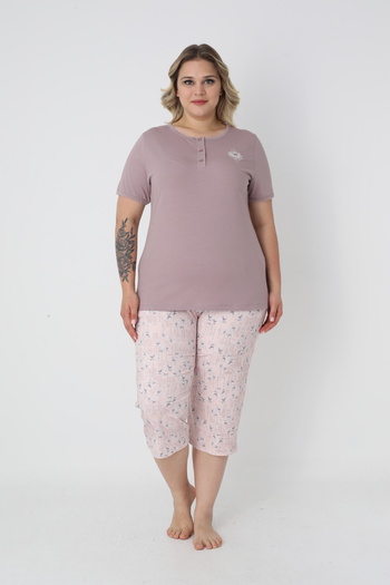Cotpark Women's Plus Size Viscose Elastane Fabric Short Sleeve Capri Suit 14679