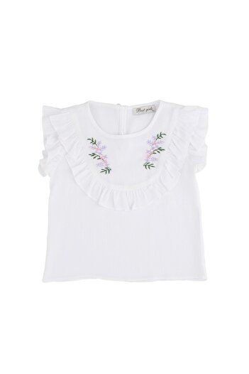 best kids Flower Embroidered Linen Bluz