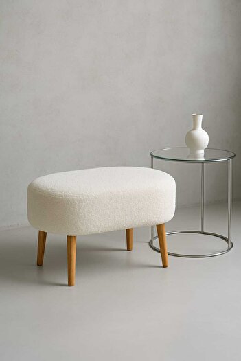 eda hacıoğlu edam bedding group Teddy Oval Puf Bench Ahşap Retro Ayak Dekoratif Peluş Tabure