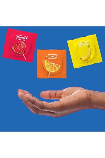 Durex Coloured and Flavoured Condoms – Fun Variety Pack with Strawberry, Banana, and Orange – 6 Pack