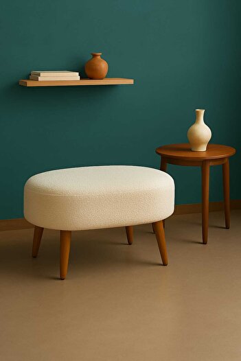 eda hacıoğlu edam bedding group Teddy Oval Puf Bench Ahşap Retro Ayak Dekoratif Peluş Tabure