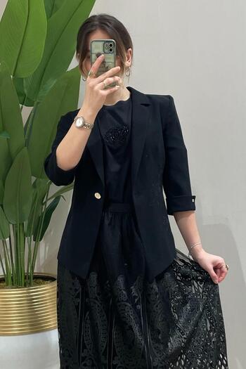 Ekol Rose Embroidered Single Button Jacket