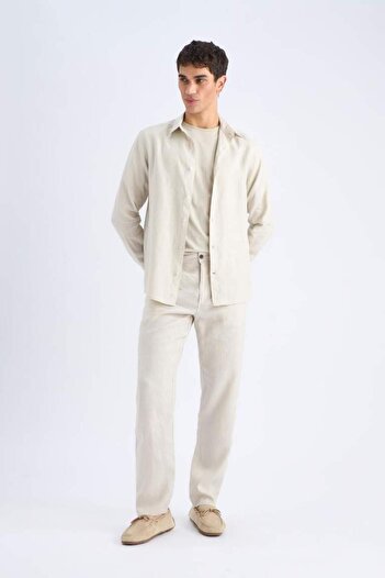 DeFacto 100% Linen Relax Fit Relaxed Cut Straight Leg Summer Trousers C1117Ax25Sp