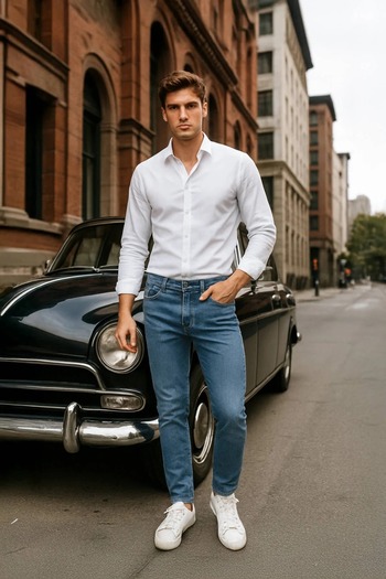 Bluewhite Men's Super Skinny Fit Low Waist Slim Fit Skinny Leg Lycra Blue Jean Trousers