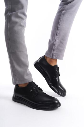 Mubiano MBRGN86-S Μαύρο ανδρικό δερμάτινο loafer με κορδόνια