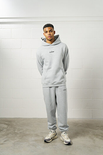The Champ Clothing Σετ φόρμας με κουκούλα Unisex Oversize Medium TheChamp με στάμπα γκρι – Βαμβακερό Jogger & Φούτερ