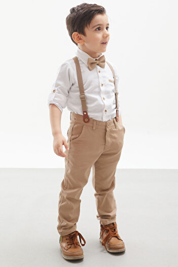 Cansın Mini Boy's Bow Tie Suit with White Shirt and Suspender Trousers 18130