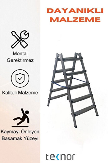Teknor Çift Taraflı Dayanıklı 5+5 Metal Basamaklı Merdiven