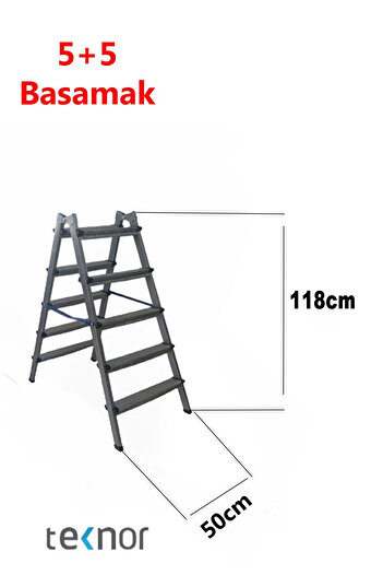 Teknor Çift Taraflı Dayanıklı 5+5 Metal Basamaklı Merdiven