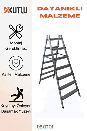 Teknor Çift Taraflı Dayanıklı 7+7 Metal Basamaklı Merdiven
